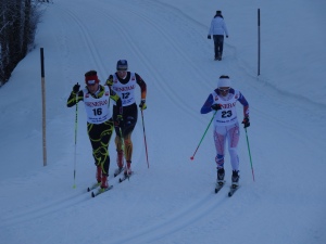 Skiing with a French and German in the classic mass start in St Ulrich