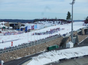 The start of the mens 50km race in Holmenkollen